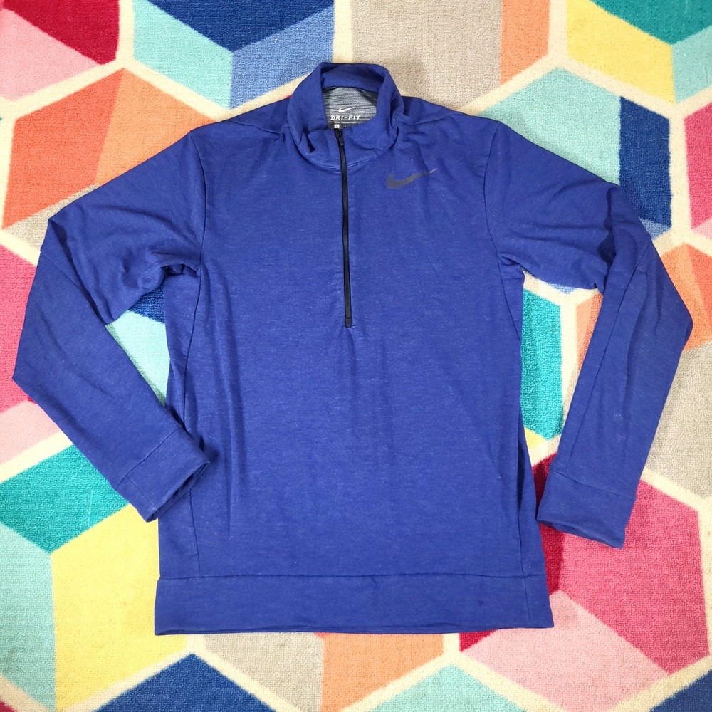 Nike Dri FIT Quarter Zip Pullover‎ Blue Athletic Performance Shirt Mens L